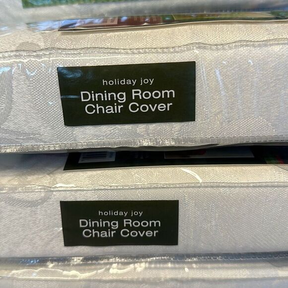 New Dining Room Chair Cover White "Holiday Joy" Bed Bath and Beyond set of 4 - Picture 2 of 4
